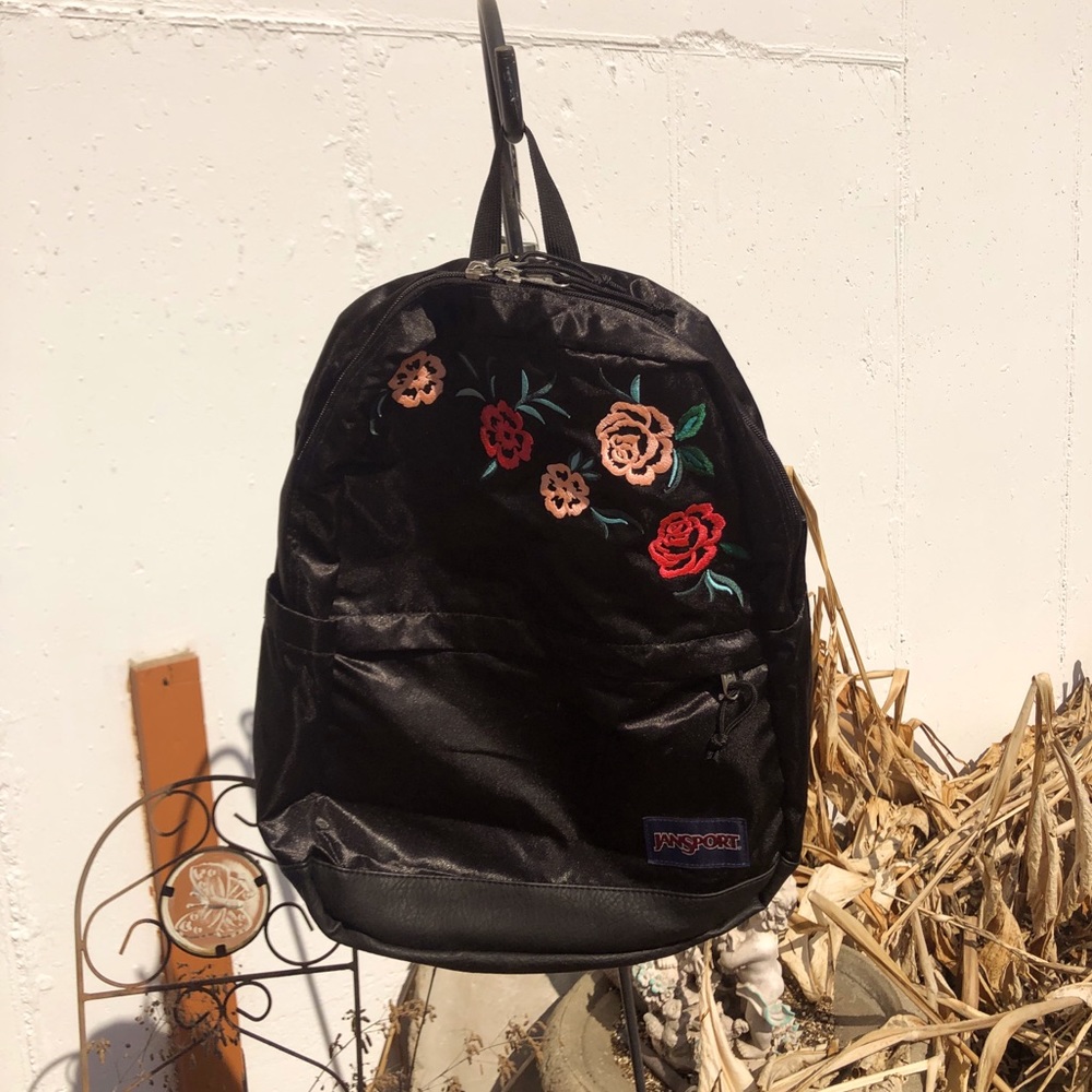 Jansport Black Backpack with Neon Flowers